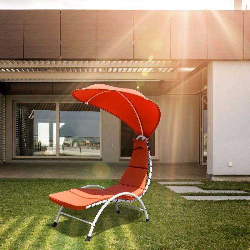 Orange Hanging Chaise Lounger with Cushions and Canopy