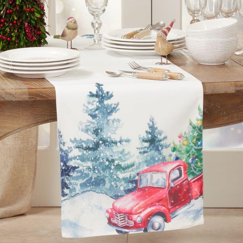 Saro Lifestyle Christmas Truck Runner, Multi, 16" x 70"