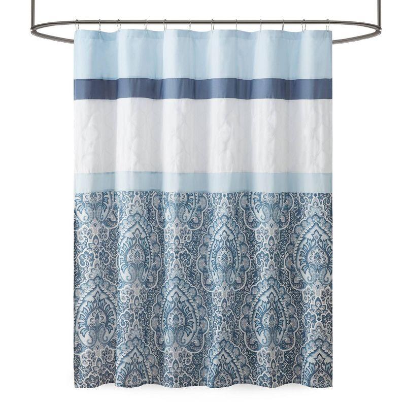 510 Design Shower Stacie Embroidered Shower Curtain Blue: Microfiber, Machine Washable, Non-Slip Backing