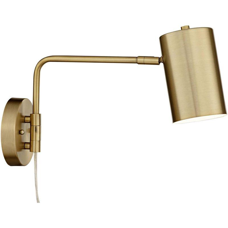 360 Lighting Carla Modern Swing Arm Wall Lamps Set of 2 Brushed Brass Plug-in Light Fixture Up Down Cylinder Shade for Bedroom Bedside Living Room