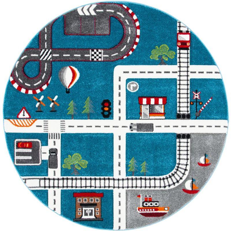 Carousel Kids  CRK192 Loomed Indoor Area Rug - Turquoise/Ivory - 4'x4' Round - Safavieh