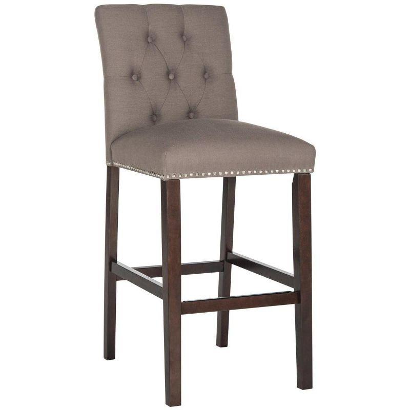 Transitional Espresso and Dark Taupe Bar Stools with Silver Nailheads (Set of 2)