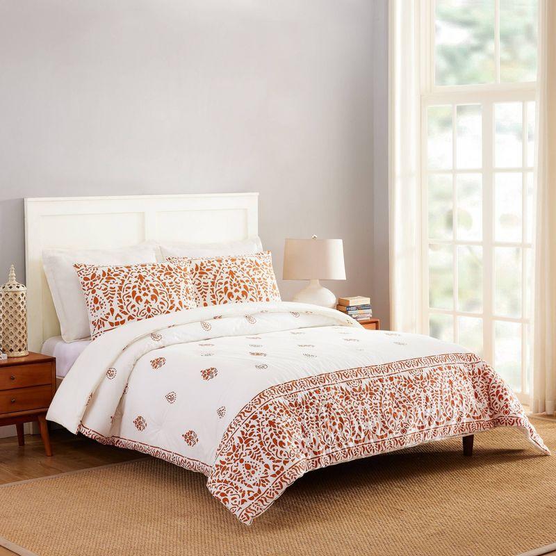 3pc Paloma Comforter Set Orange/White - Laurel & Mayfair