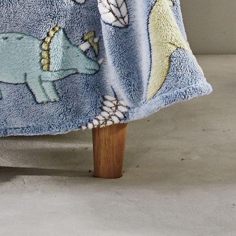 Blue Glow-in-the-Dark Dinosaur Knitted Throw Blanket