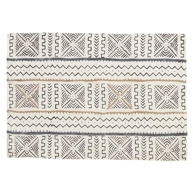 Saro Lifestyle Mudcloth Placemat, 14"x20" Oblong, White (Set of 4)