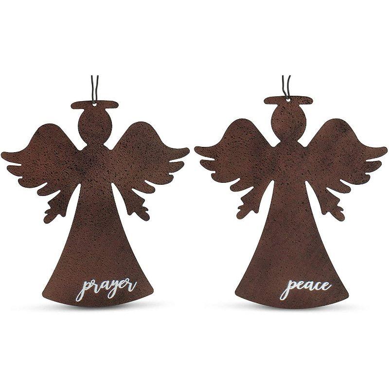 Rustic Metal Angel Silhouette Christmas Ornaments Set