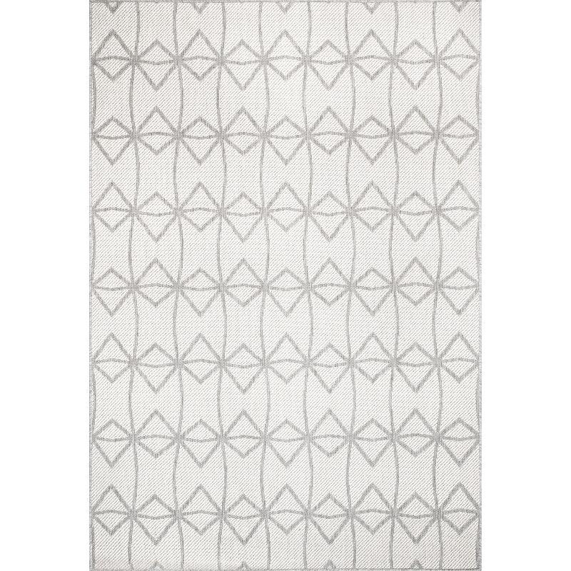 Modern Light Gray Geometric Flat Woven 5'x8' Indoor/Outdoor Rug