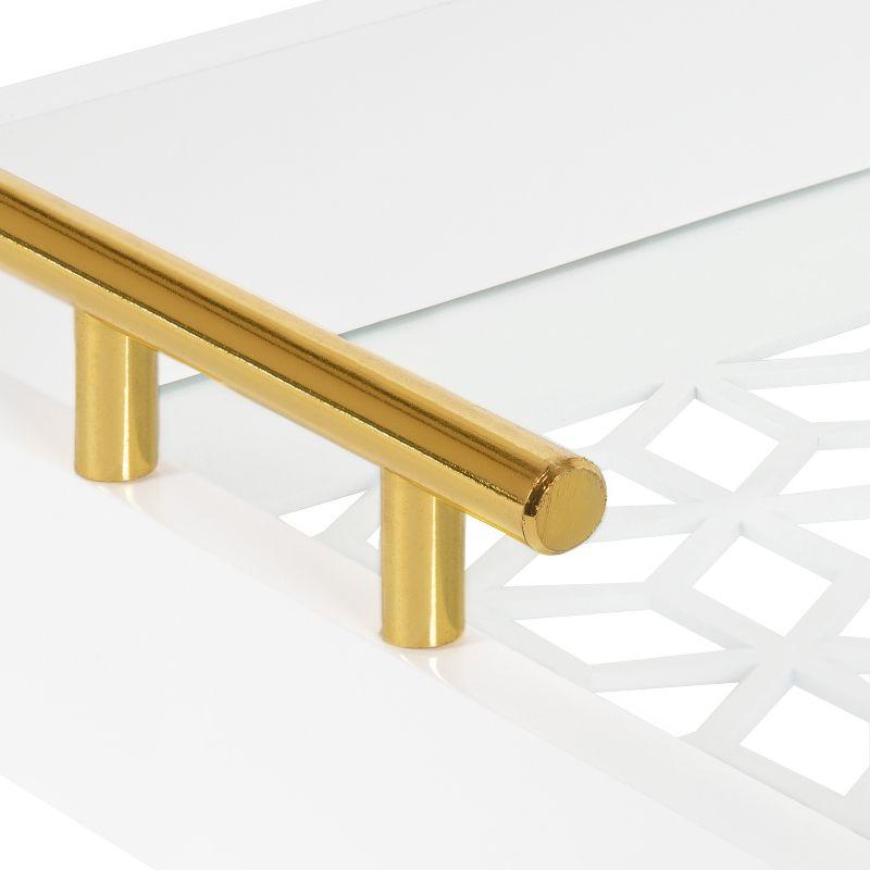 White and Gold Geometric Glass Decorative Tray