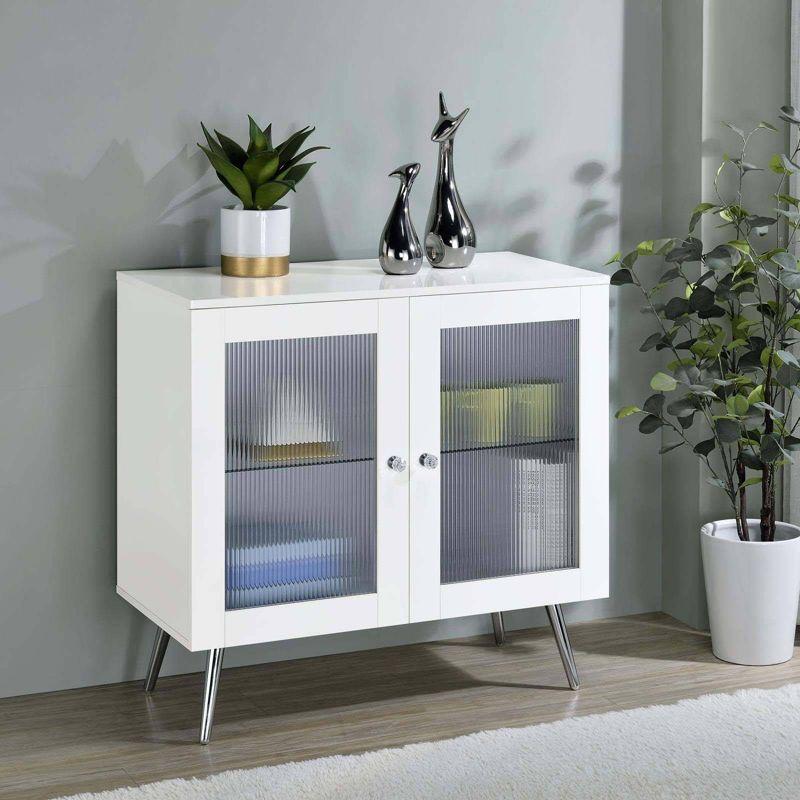 White High Gloss 2-Tier Accent Cabinet with Glass Shelf