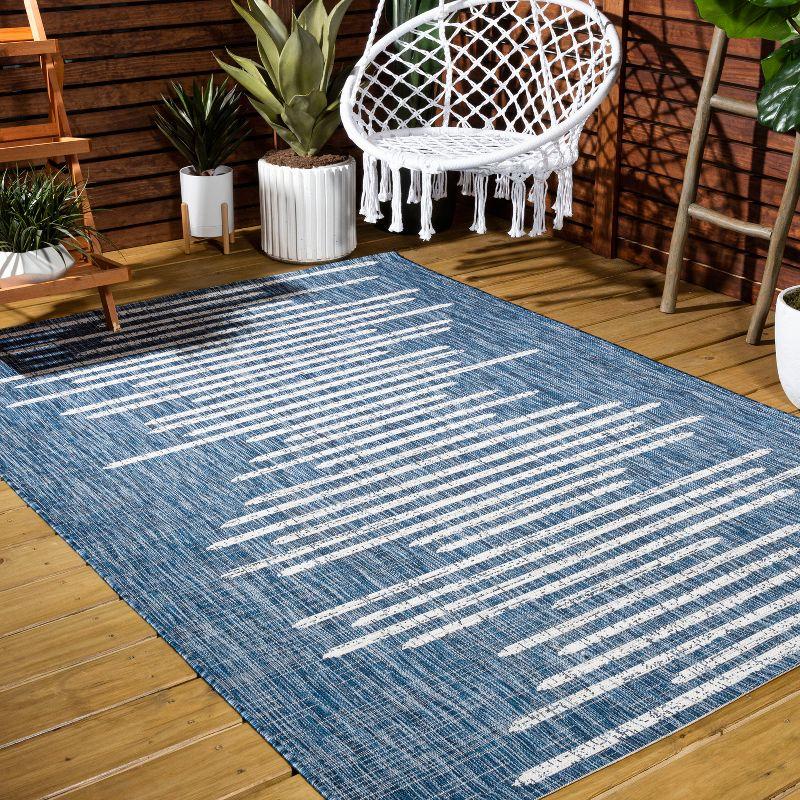Grundy Berber Stripe Geometric Blue/Ivory Indoor/Outdoor Rug