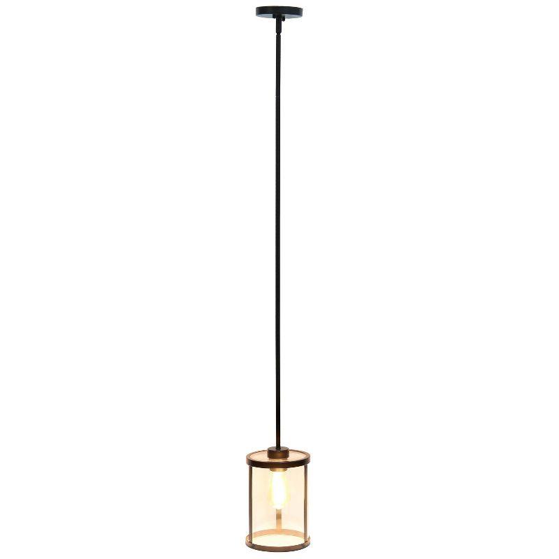 1-Light 9.25" Modern Farmhouse Adjustable Hanging Cylindrical Clear Glass Pendant Fixture with Metal Accent Black - Lalia Home: Industrial Style