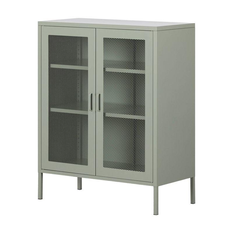 Sage Green Metal Mesh 2-Door Storage Cabinet with Adjustable Shelves