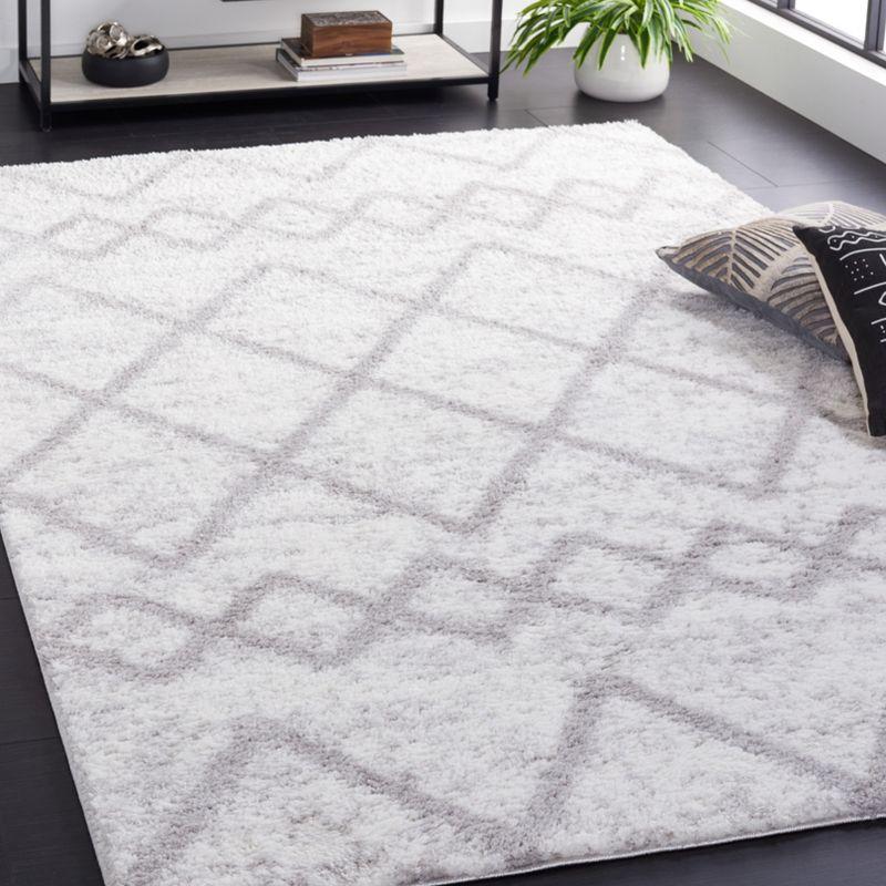 Ivory and Grey Synthetic Shag Area Rug 4'5" x 6'5"