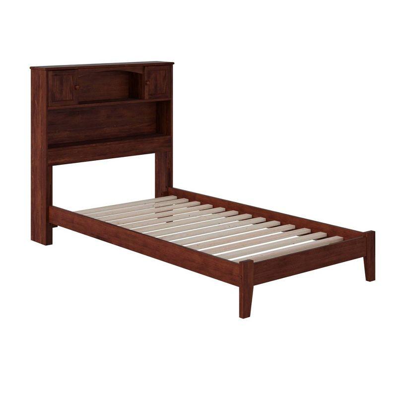 Walnut Twin Platform Bed with Bookcase Headboard and Storage