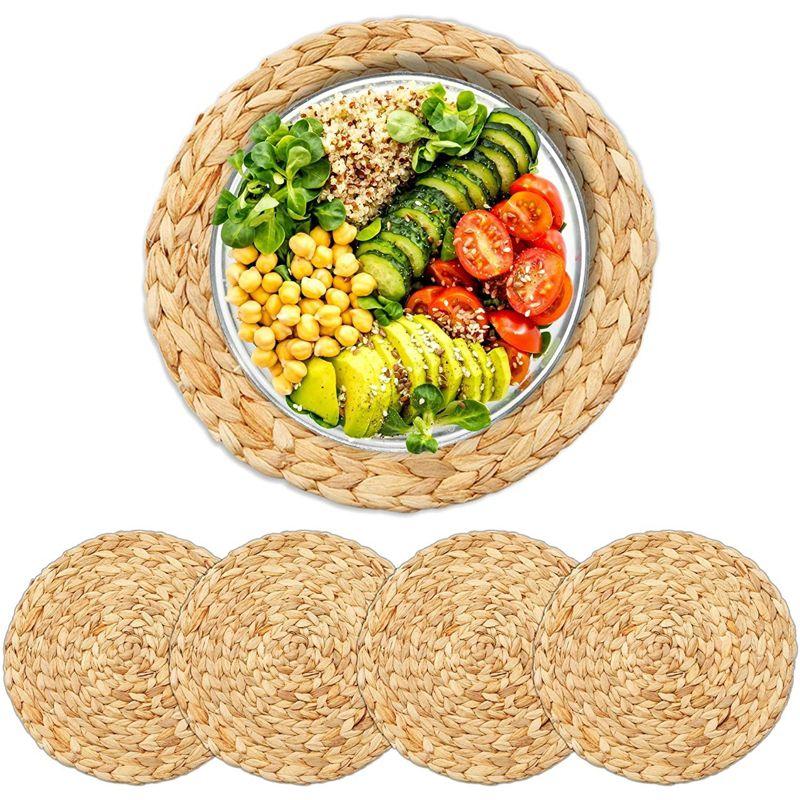 Natural Jute Woven Hyacinth Round Placemats, 12.2 in, Set of 4