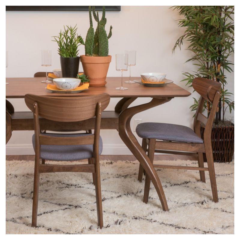 Christopher Knight Home Set of 2 Lucious Dining Chair Dark Gray/Walnut: Scandinavian Style, Rubberwood Frame, Polyester Upholstery