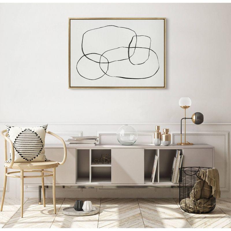 28" x 38" Sylvie 871 Modern Circles Framed Canvas Gold - Kate & Laurel All Things Decor: Contemporary Wall Art, Linen Texture