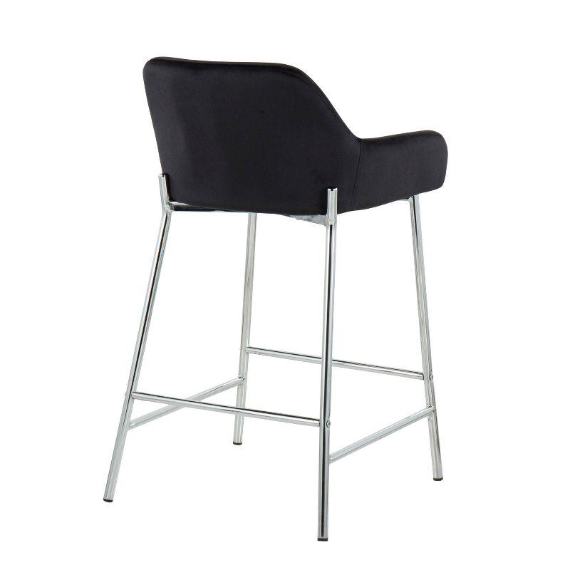 Set of 2 Daniella Metal/Velvet Counter Height Barstools Chrome/Black - LumiSource: Upholstered, Steel Legs, Foam Fill