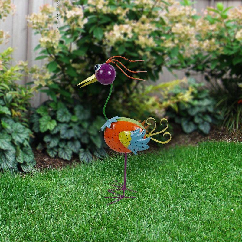 21"H Quirky Metal Rainbow Bird Decor, Animal Statue