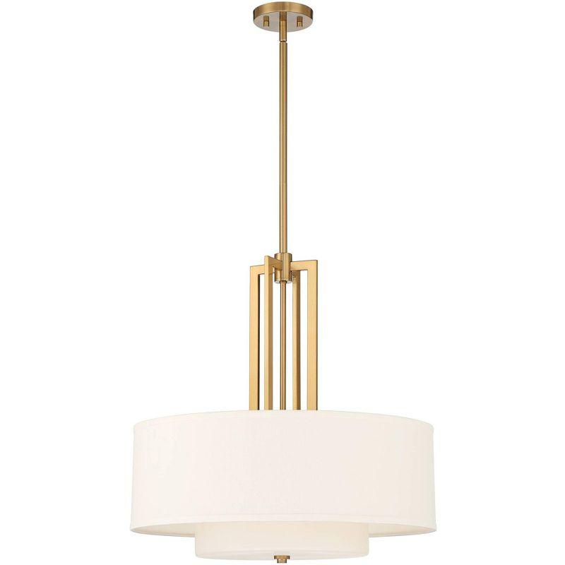 Possini Euro Design Sundry Warm Brass Pendant Chandelier 24" Wide Modern Double Drum Shades 4-Light Fixture for Dining Room House Foyer Kitchen Island