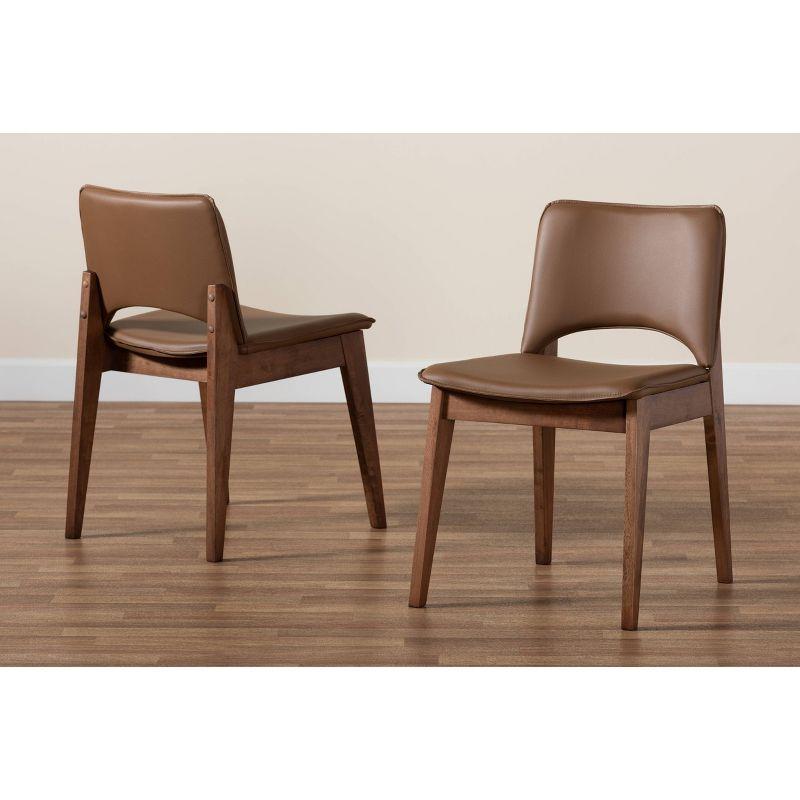 2pc Afton Faux Leather & Wood Dining Chair Set - Baxton Studio: Mid-Century Style, Retro Touch