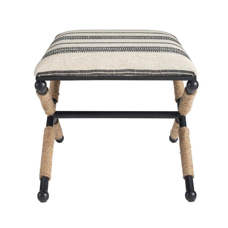 24" Ashburn Boho Rope Wrapped Campaign Accent Stool Ottoman: Cushioned, No Assembly - Linon