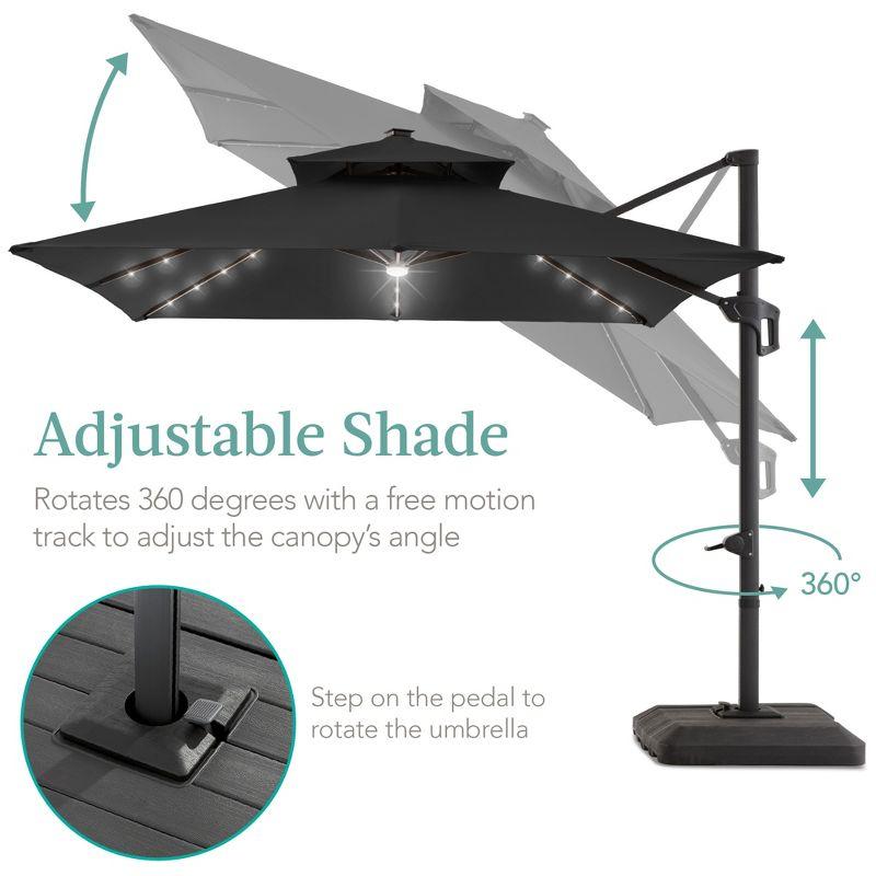 Best Choice Products 10x10ft 2-Tier Square Outdoor Solar LED Cantilever Patio Umbrella w/ Base Included - Gray