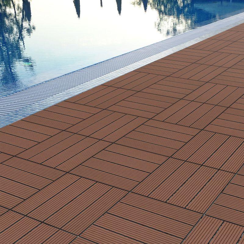 Deck Tiles - 6-Pack Wood Plastic Composite Interlocking Patio Tiles - 5.8SQFT Outdoor Flooring for Balcony, Porch, and Garage by Pure Garden