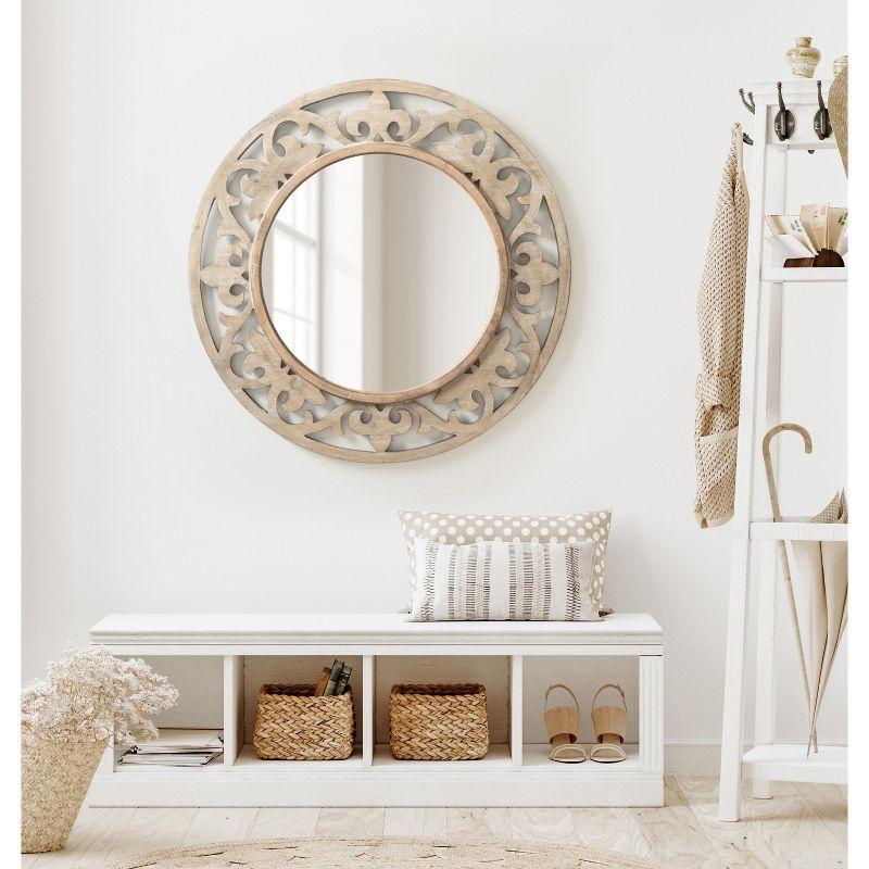 Kate and Laurel Shovali Rustic Round Mirror, 32" Diameter, Natural