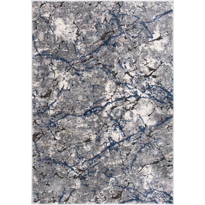 Gray Rectangular Stain-Resistant Synthetic Area Rug