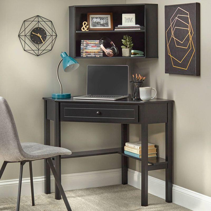 Black MDF Corner Floating Hutch with Shelves