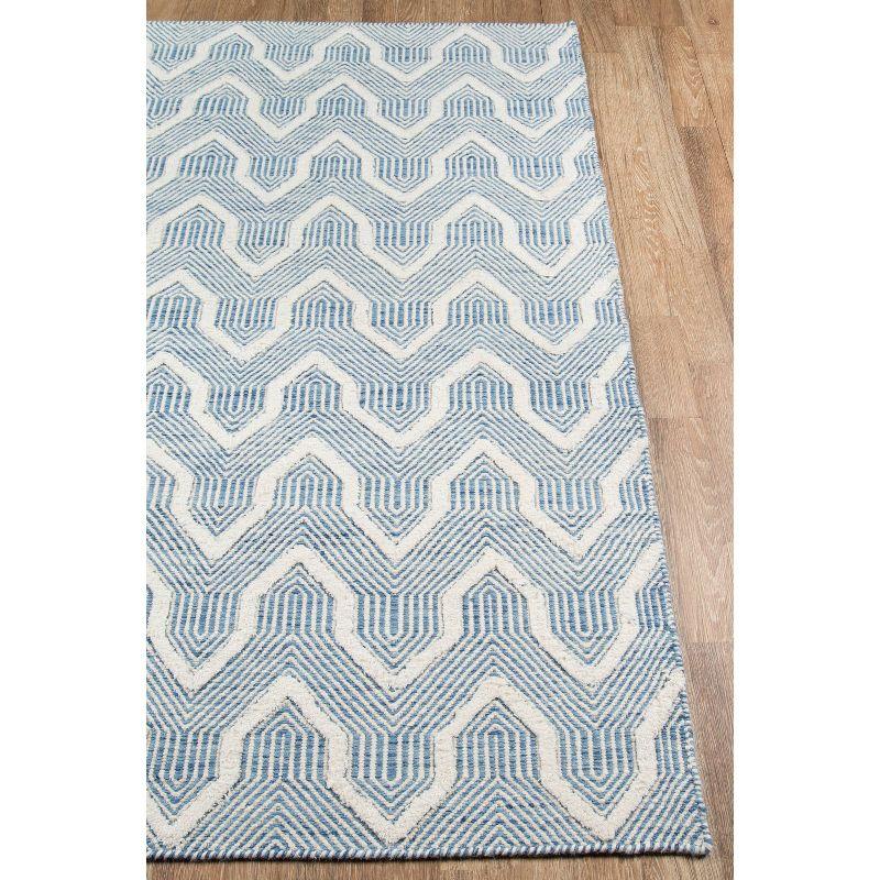 Skye Soft Blue Handwoven Geometric Wool Rug - 2' x 3'