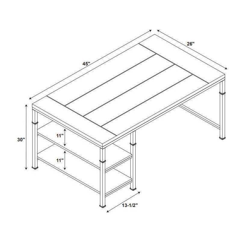 Linon Austin Industrial 2 Shelf Desk Brown: Office Workstation with Open Storage, Wood Composite