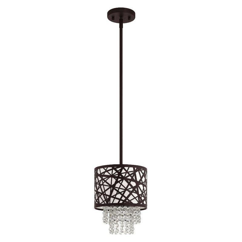 Bronze Crystal Drum Shade Mini Pendant Light