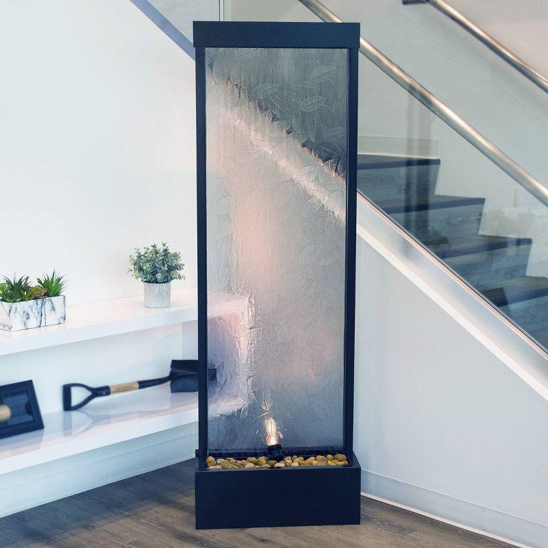Alpine Corporation 72" Clear Glass Panel with Embossed Leaves Waterfall Fountain: Freestanding, Electric, Indoor/Outdoor Use