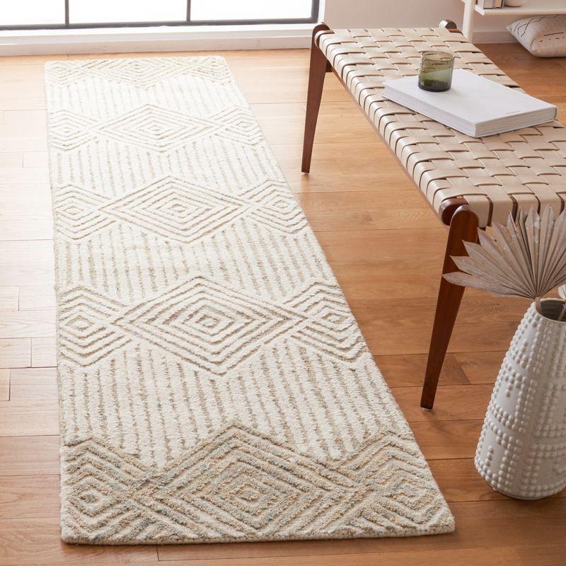 Beige and Ivory Hand-Tufted Wool Runner Rug