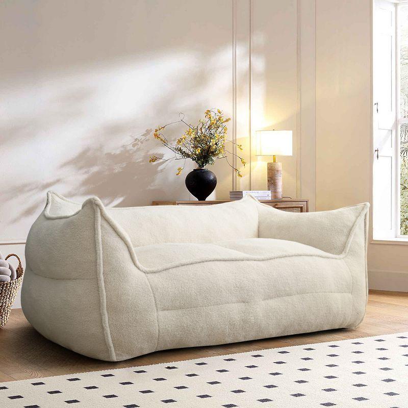 Bailan Teddy Loveseat Sofa,Upholstered Teddy Fabric Bean Bag Loveseat for Small Space-Maison Boucle