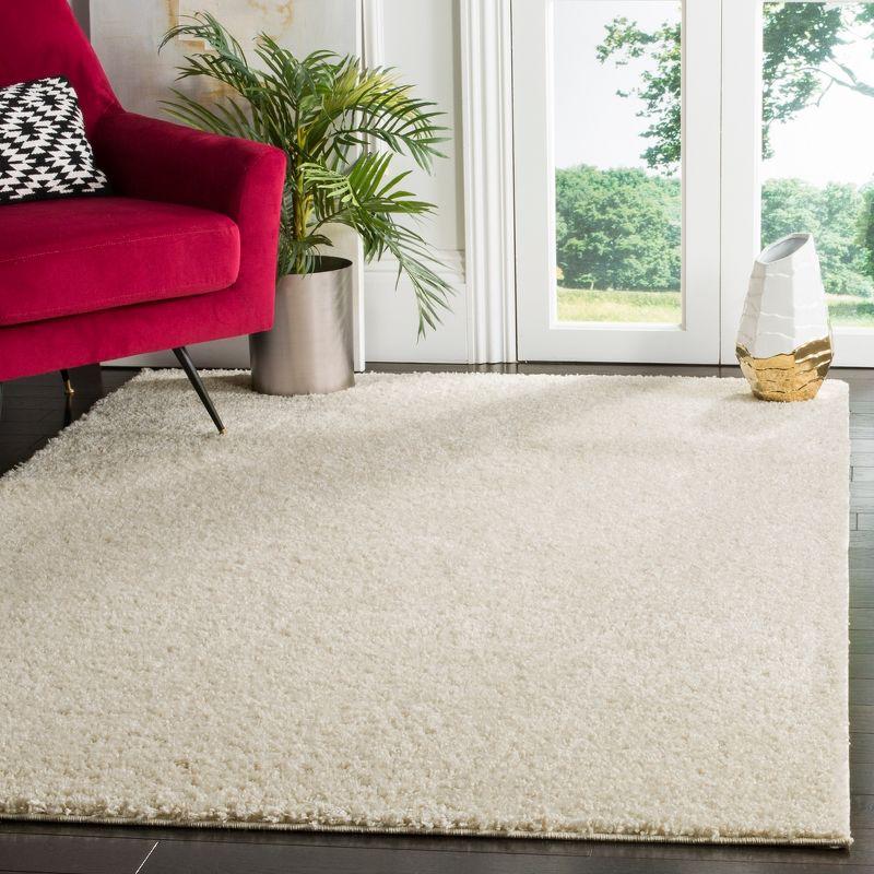 Cream Rectangular Shag Wool Area Rug