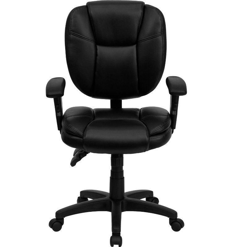 Contemporary Black LeatherSoft Swivel Task Chair with Adjustable Arms