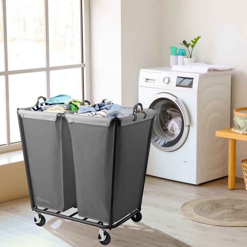 Dryser Round Commercial Heavy-Duty Rolling Laundry Hamper, Steel Frame Cart on Wheels with Removable Canvas Bin for Hotel or Home