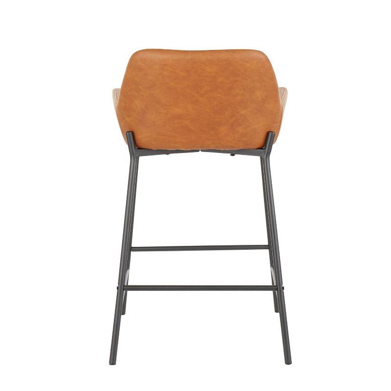 Set of 2 Daniella Industrial Counter Height Barstool Camel: Faux Leather, Metal Frame, 24.5" - LumiSource