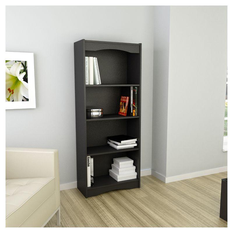 60" Hawthorn Tall Bookcase Black - CorLiving: Modern Style, Laminated Particle Board, 4 Open Shelves
