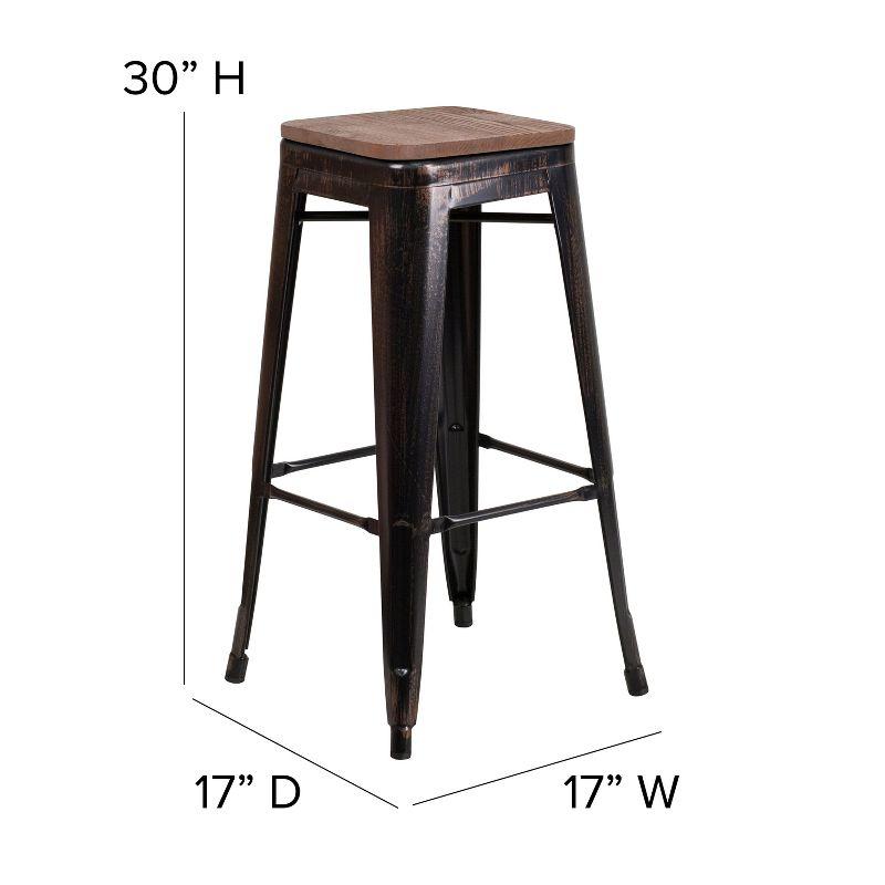 Flash Furniture Margherite 30" High Backless Metal Barstool with Square Wood Seat