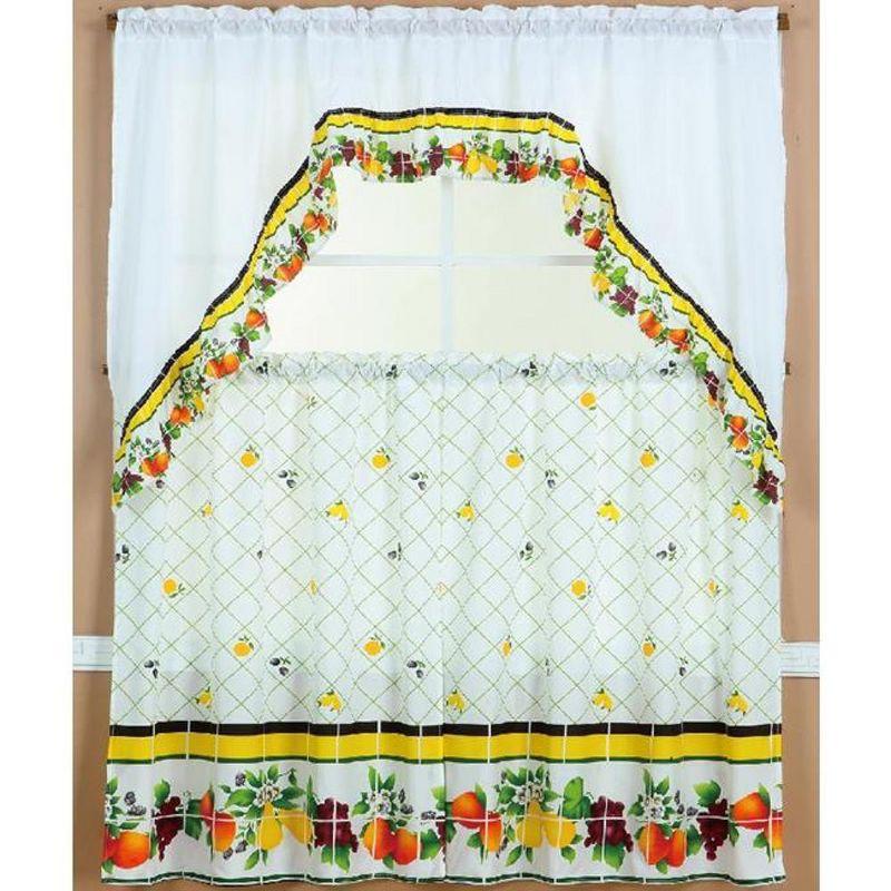 Ramallah Trading Ruffle Fruit Medley Tier and Valance - 60 x 36, Multicolored