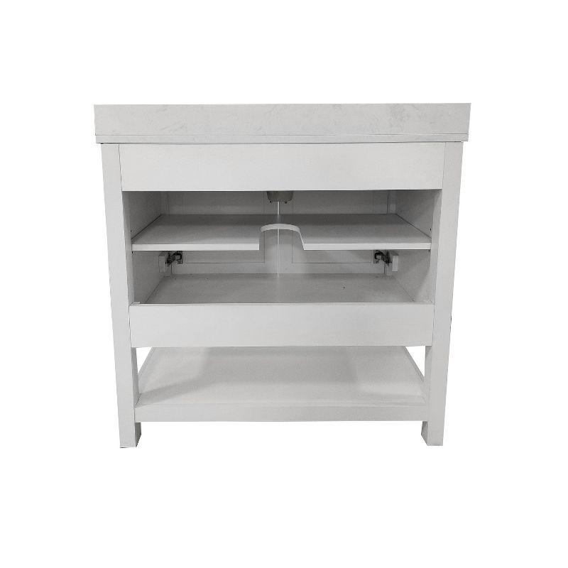 Taylor & Logan 36" Vivien Bathroom Vanity White: Carrara Marble Countertop, Ceramic Sink, Adjustable Shelf