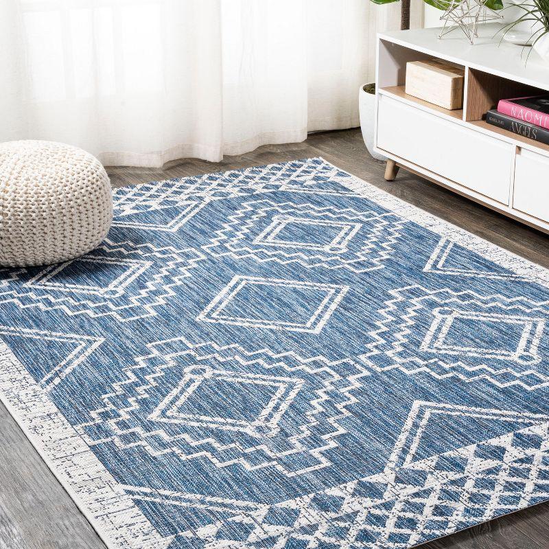 3'x5' Marokko Diamond  Medallion Indoor/Outdoor Area Rug, Blue/Ivory - JONATHAN Y
