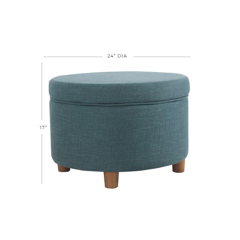 Teal Classic Round Storage Ottoman with Honey Oak Legs