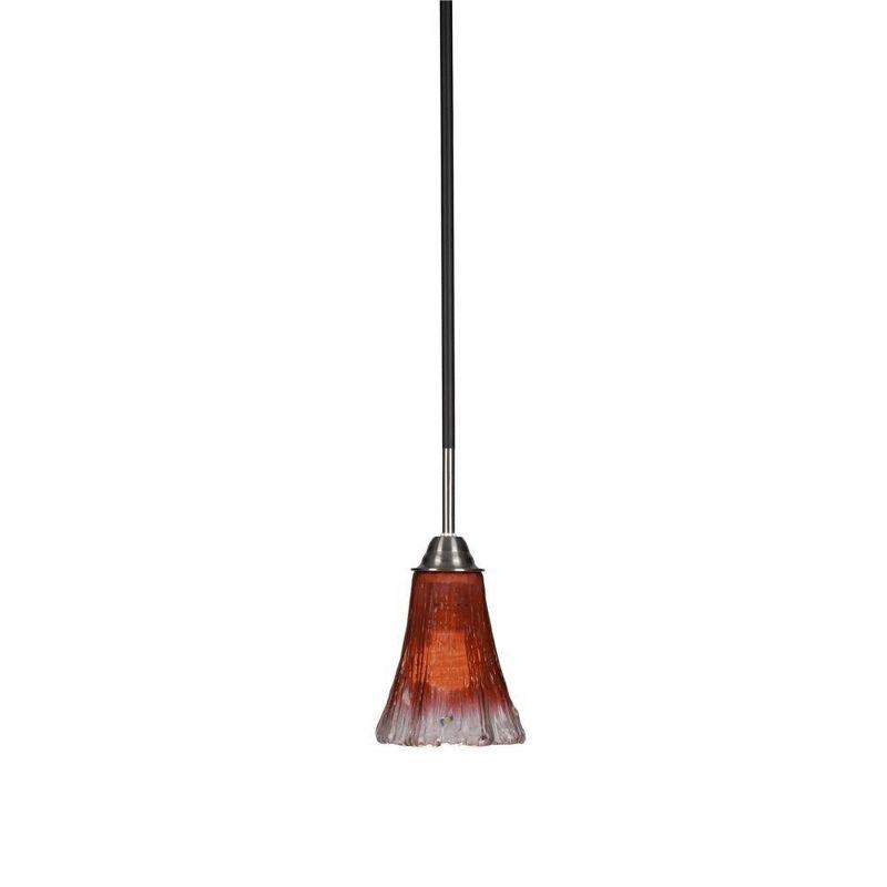 Matte Black and Brushed Nickel Mini Pendant with Raspberry Crystal Shade