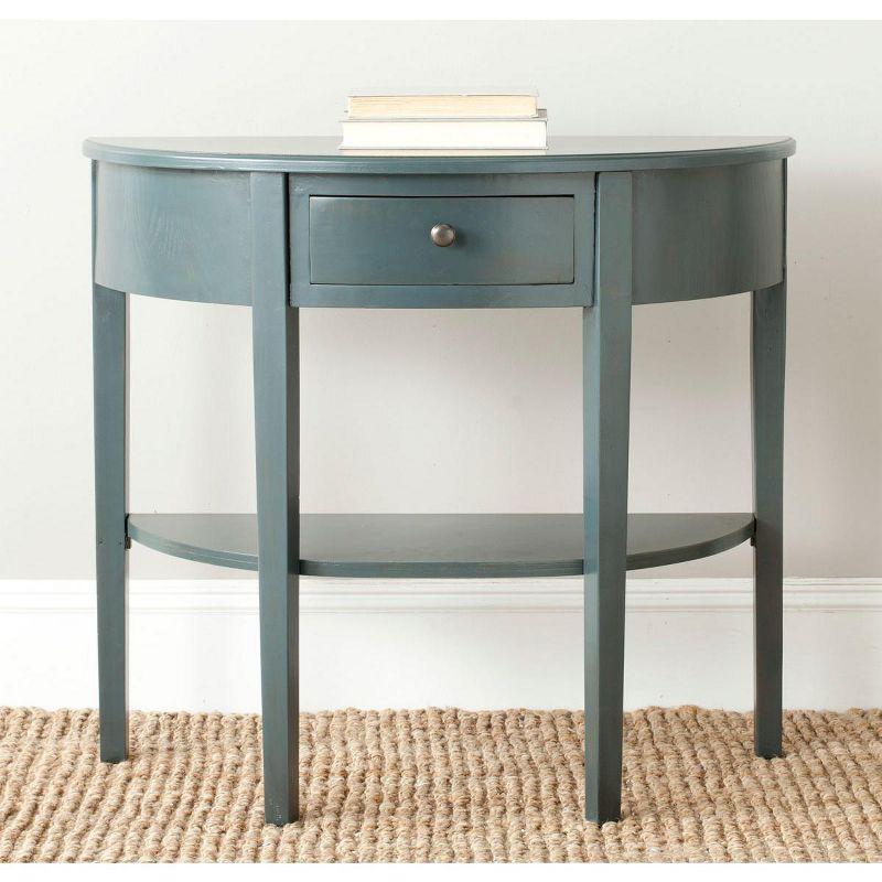 Teal Pine Wood Demilune Console Table with Storage