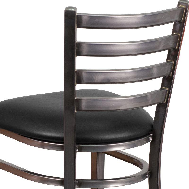 Silver Ladder Back 42" Metal Barstool with Black Vinyl Seat